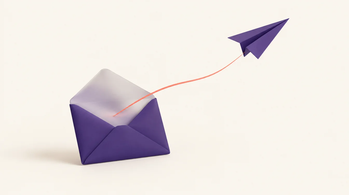 Avión de papel que sale de un sobre abierto